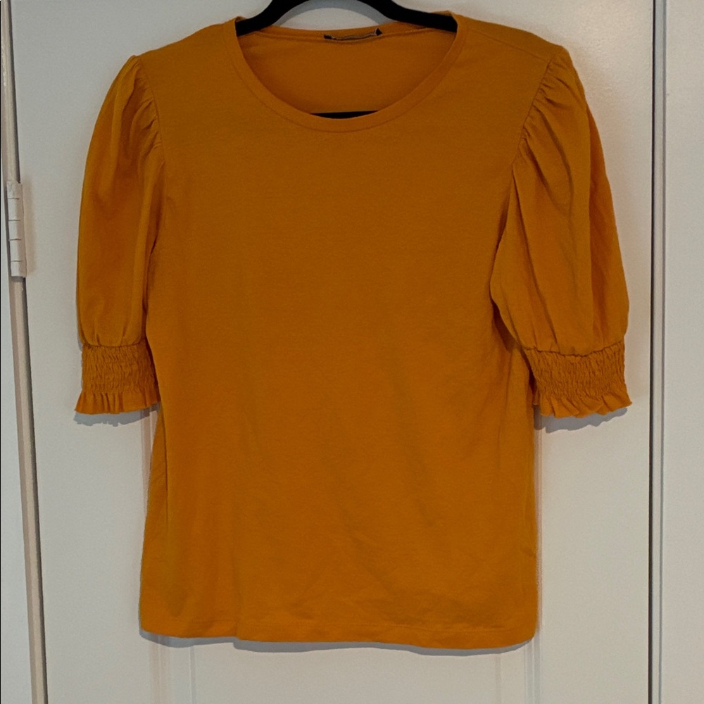 Zara Mustard Yellow Puff Sleeved T Shirt